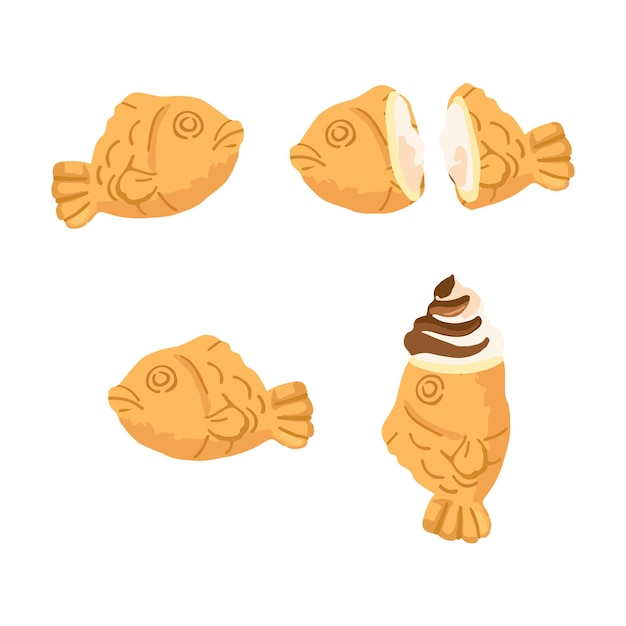 Vector hand drawn vector illustration of taiyaki japanese traditional dessert