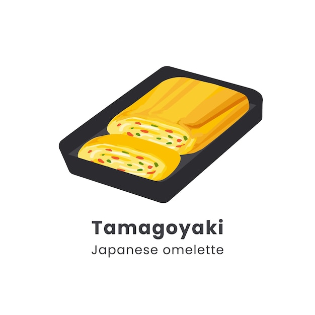 타마고야키 (Tamagoyaki) 또는 일본 롤 오멜의 손으로 그린 터 일러스트레이션