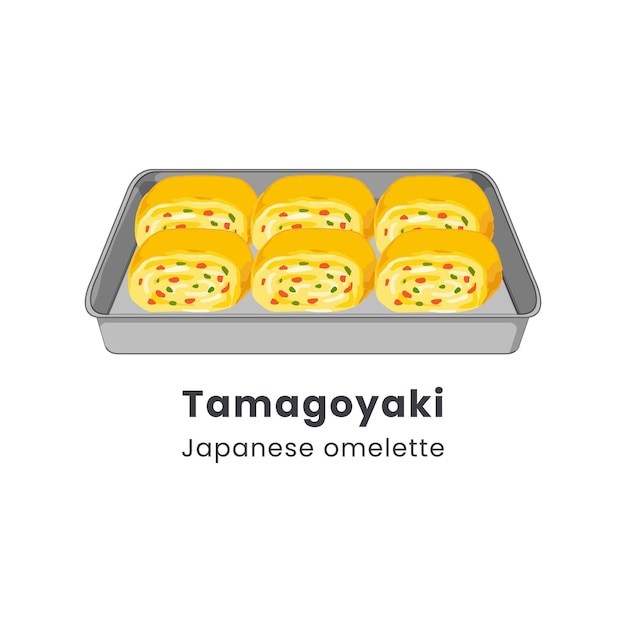 Vector hand drawn vector illustration of tamagoyaki or japanese rolled omelette