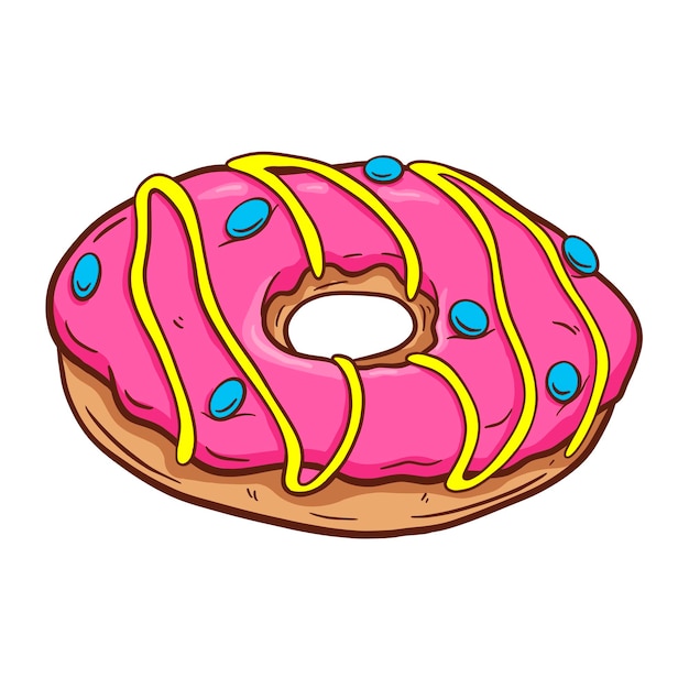 Hand drawn vector illustration tasty donuts Sketch Sweet desserts Pink glaze