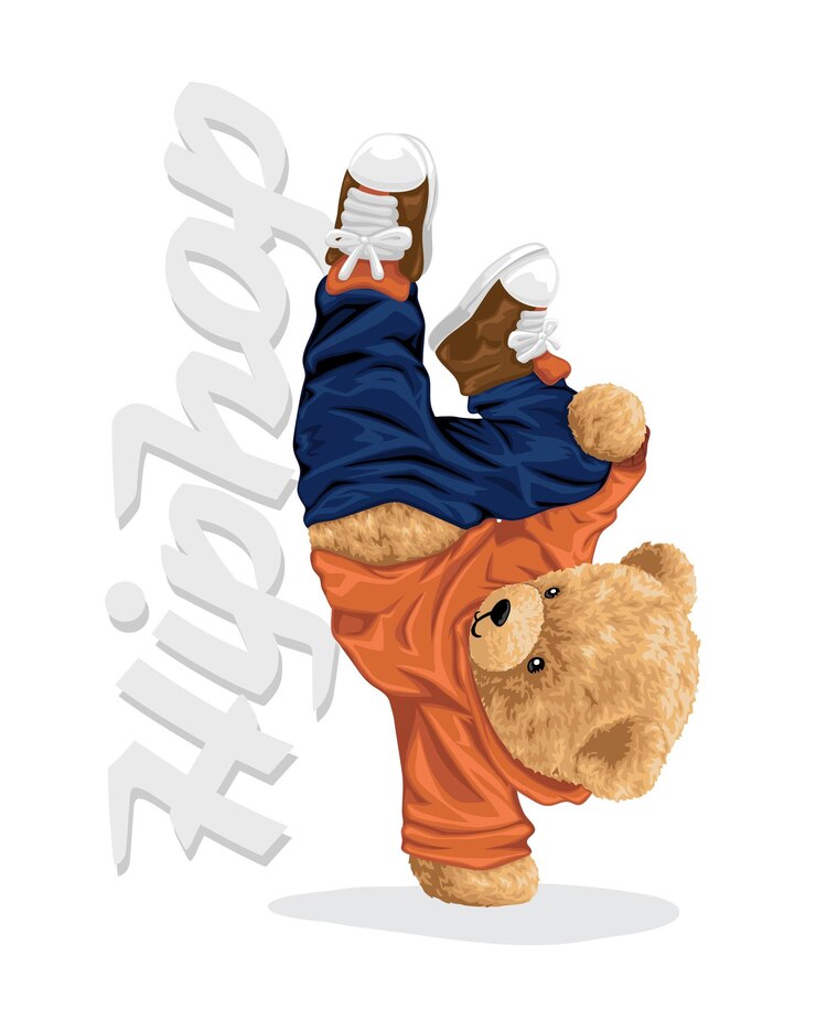 Vector hand drawn vector illustration of teddy bear dancing