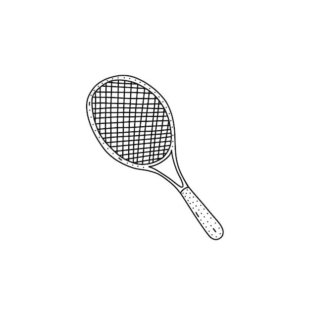 Hand drawn vector illustration of a tennis racquet in doodle style Cute illustration of a sport