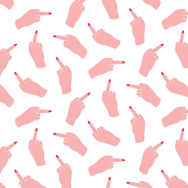 Hand drawn vector illustration of woman hand showing middle finger up pattern