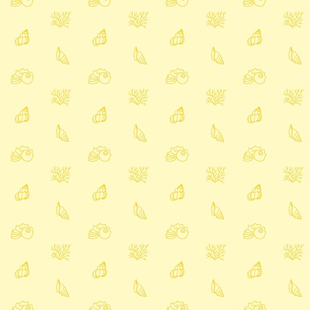 Hand drawn vector illustrations seamless pattern of seashells Yellow background Perfect for invitations greeting cards posters prints banners flyers etc