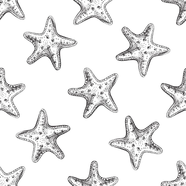 Hand drawn vector illustrations seamless pattern of starfish