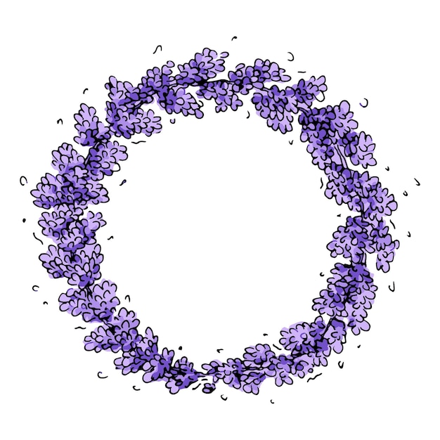Ручной рисунок векторной ветви лаванды Ботаническая иллюстрация Круглая рамка