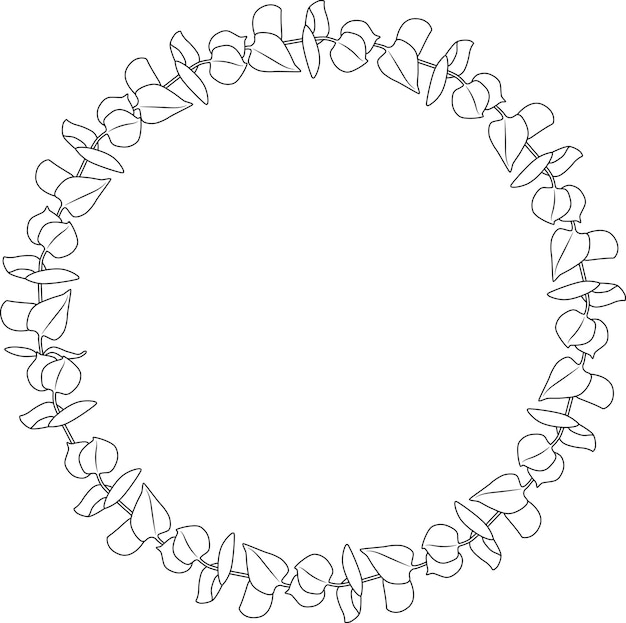 Ручной рисунок векторной линии искусства Рождественский эвкалиптовый венок. Ботаническая рамка для поздравления