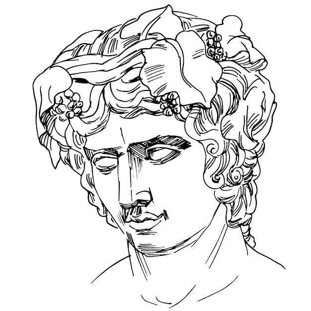 고대 그리스 조각의 손으로 그린 벡터 라인 아트 그림