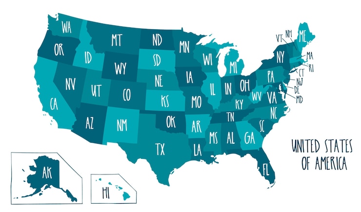 Vector hand drawn vector map of the united states of america. 