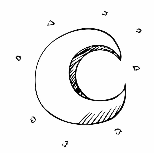 Vector hand drawn vector moon and stars. weather concept.
