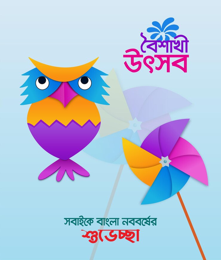 वेक्टर hand drawn vector pohela boishakh illustration with bengali text