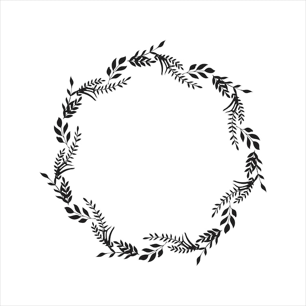 Hand drawn vector round frame. Floral wreath with leaves, berries, branches Decorative elements for design. Ink, vintage and rustic styles.