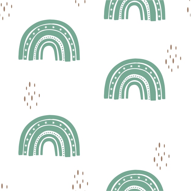 Hand drawn vector seamless backgrounds cute rainbows pattern