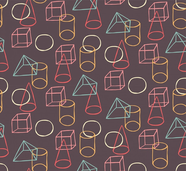 Hand drawn vector seamless pattern with geometric shapes