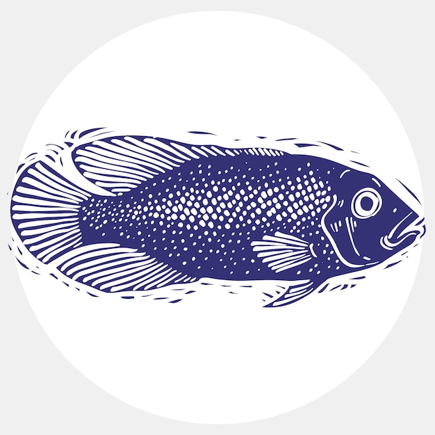 Hand drawn vector simple fish isolated, seafood graphic element. Underwater life, illustration of single fish.