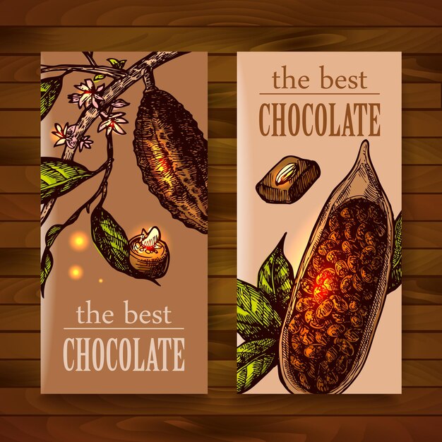 Vector hand drawn vector sketch banners with illustration chocolate us for postcard card invitations and menu