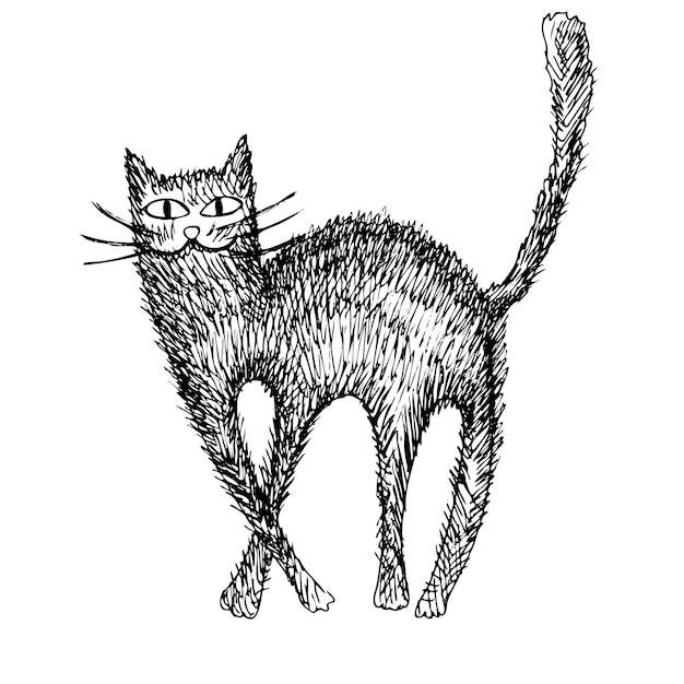 Ручной рисунок векторного эскиза черной кошки