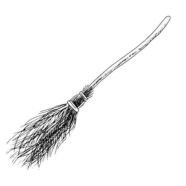 Vector hand drawn vector sketch of a broom for halloween