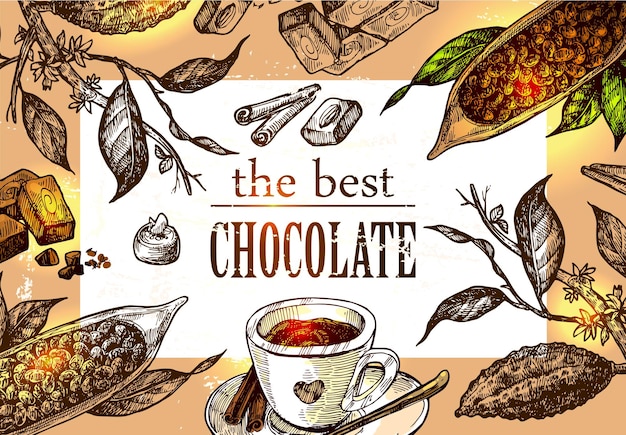 Hand drawn vector sketch illustration chocolate Us for postcard card invitations and menu