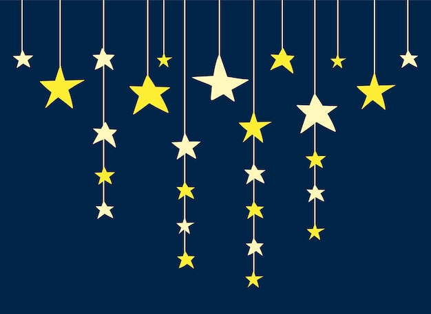 ベクトル 対照的な色で手で描かれたベクトル星の花束 青の上の黄色い星のドゥードル空の背景