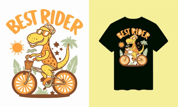 Hand drawn vector stylish tshirt design dinosaur best rider with tshirt