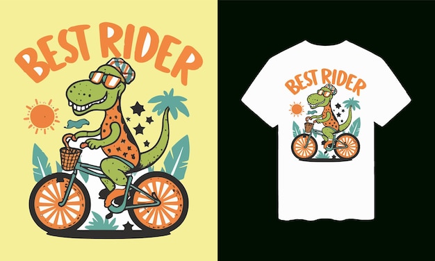 Hand drawn vector stylish tshirt design dinosaur best rider with tshirt