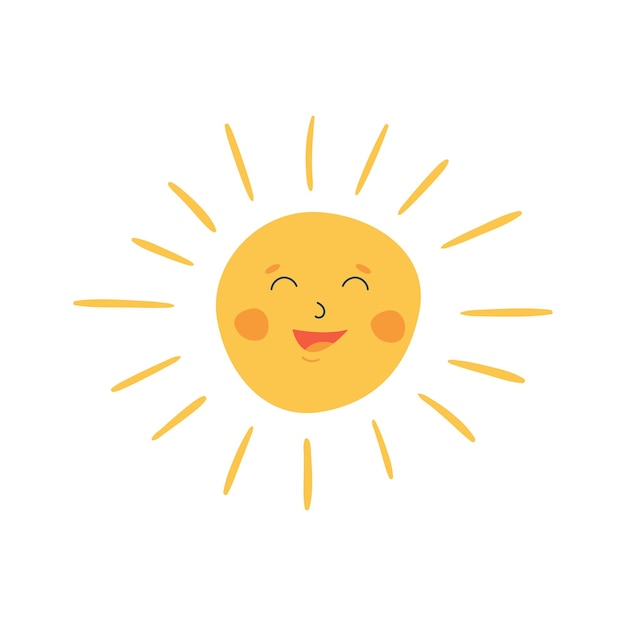 Hand drawn vector sun with happy face Summer and vacation concept