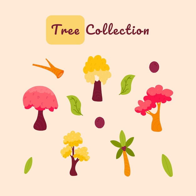 Нарисованная вручную коллекция векторных деревьев для красивого дизайна