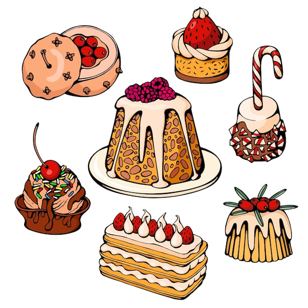 Hand drawn vector with christmas desserts