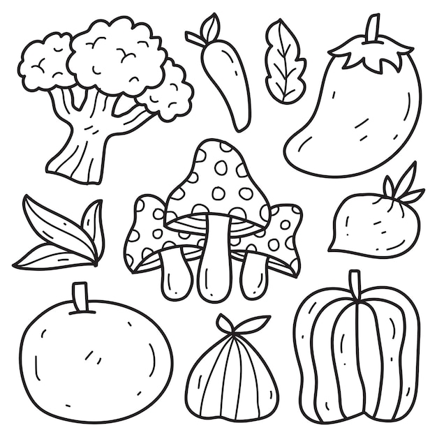Рисованной овощной каракули мультфильм раскраски дизайн