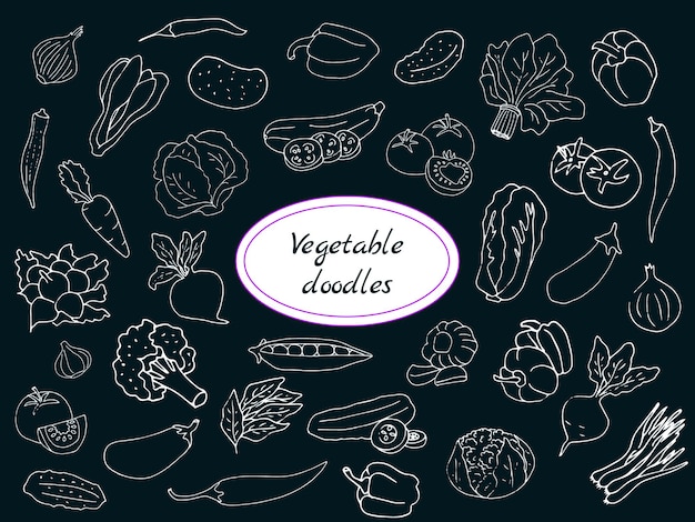 Hand-drawn vegetable doodle set