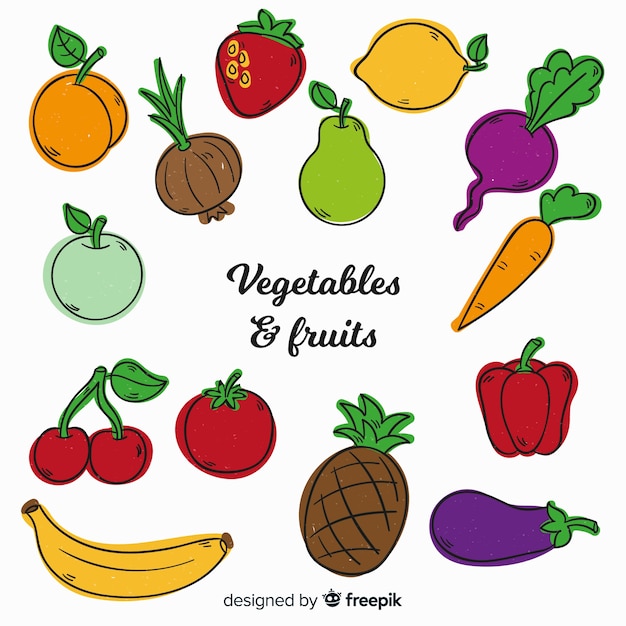 Hand drawn vegetables and fruits background