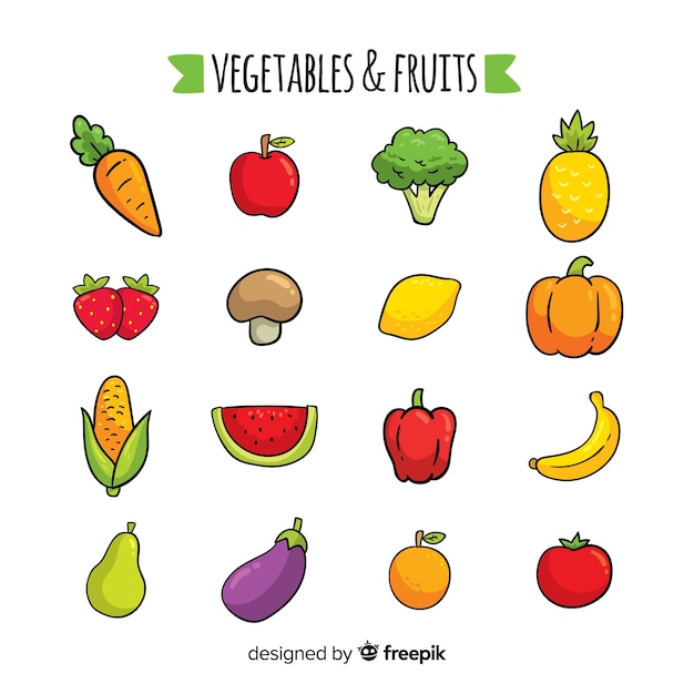 Hand drawn vegetables and fruits