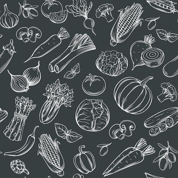 ベクトル 手描きの野菜のシームレスなパターン。