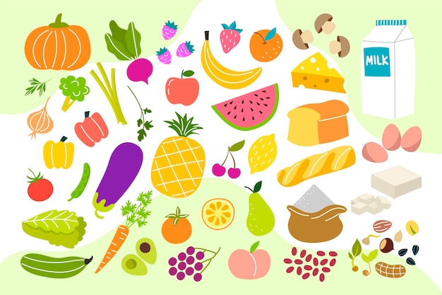 Vector hand drawn vegetarian food collection