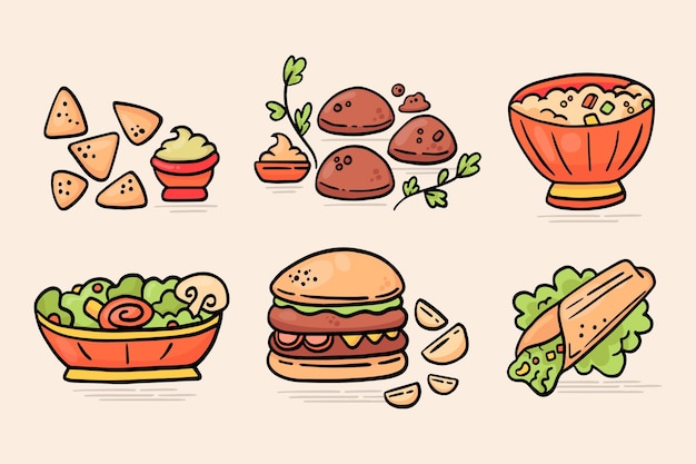 Vector hand drawn vegetarian food collection