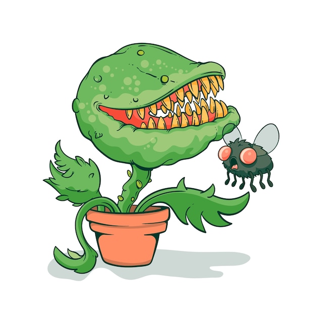 Vector hand drawn venus flytrap cartoon illustration