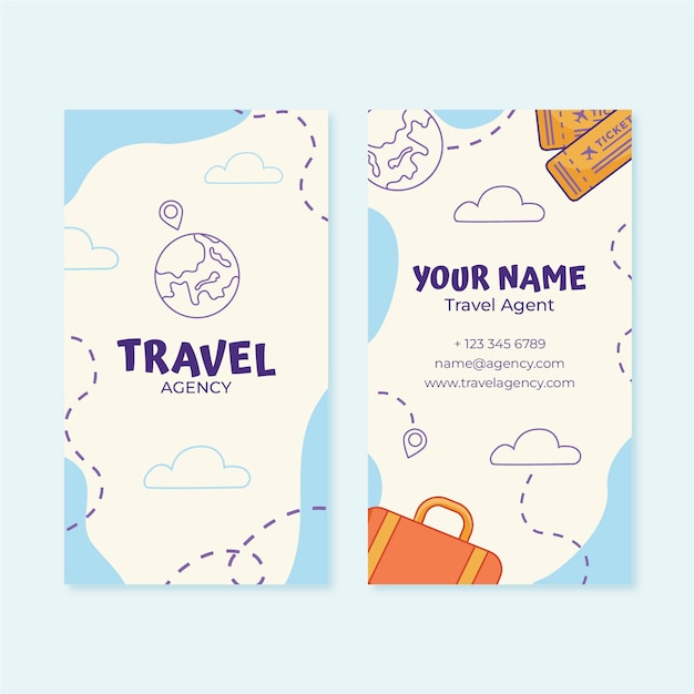 Vector hand drawn vertical business card template for travel agency