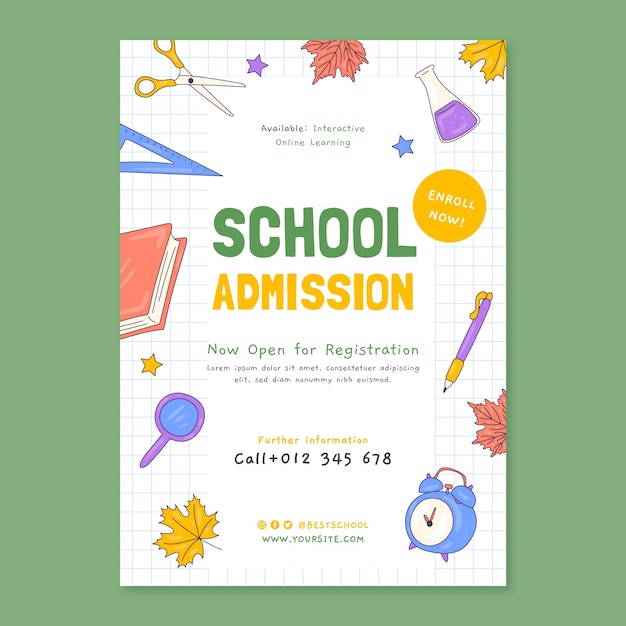 Vector hand drawn vertical poster template for back to school season