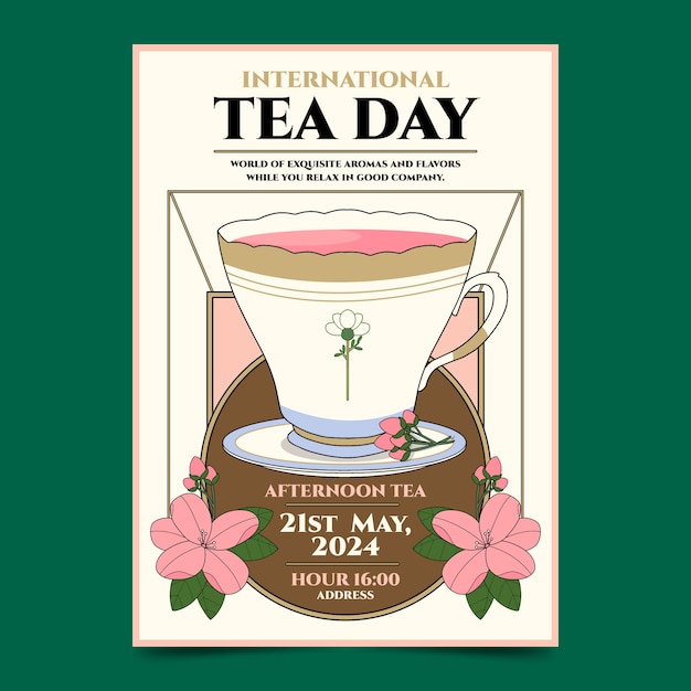 Hand drawn vertical poster template for international tea day