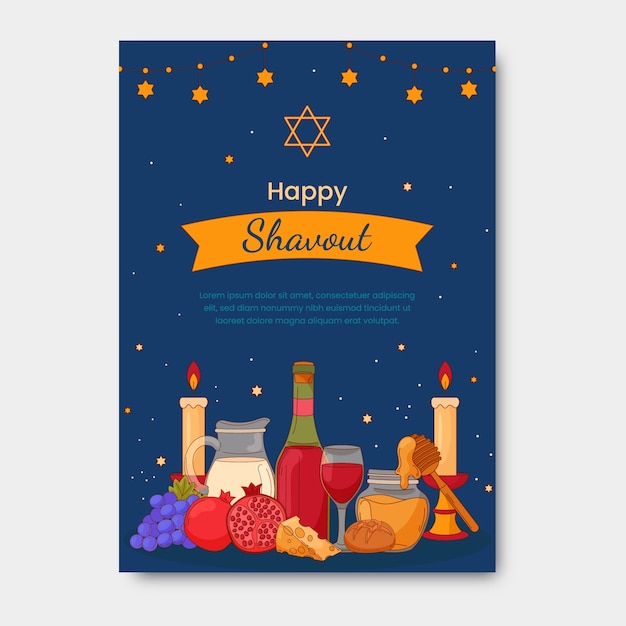 Hand drawn vertical poster template for jewish shavuot celebration