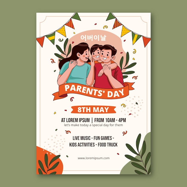 Vector hand drawn vertical poster template for korean parents' day celebration