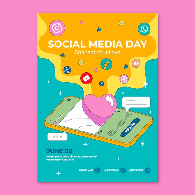 Hand drawn vertical poster template for social media day
