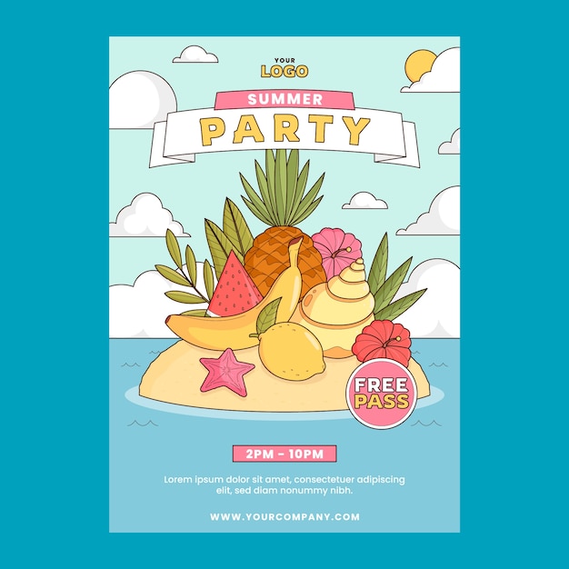 Hand drawn vertical poster template for summertime
