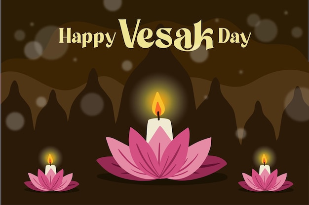 카드 또는 배너를 위한 손으로 그린 Vesak Day 크리에이티브 컨셉 및 불교도를 위한 인스타그램 포스트 데이