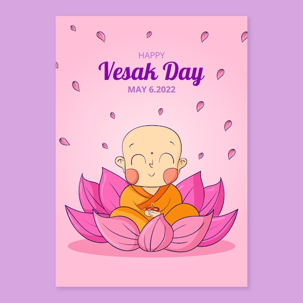 Modello di biglietto di auguri per il giorno di vesak disegnato a mano