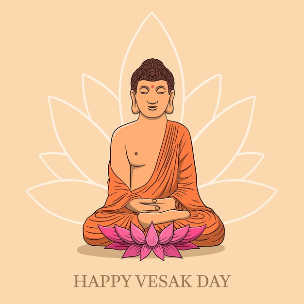 벡터 손으로 그린 vesak 하루 그림