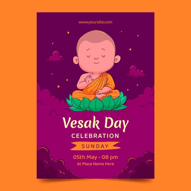 Vector hand drawn vesak vertical poster template