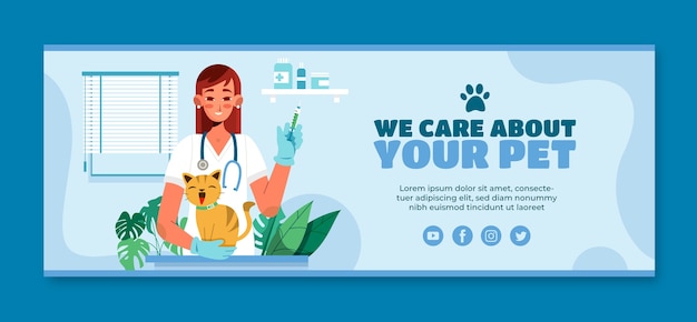 Vettore copertina facebook della clinica veterinaria disegnata a mano