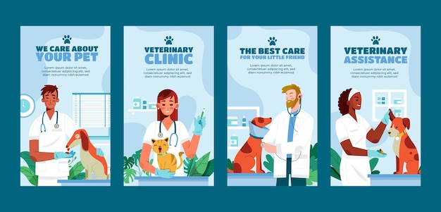 Vector hand drawn veterinary clinic instagram stories